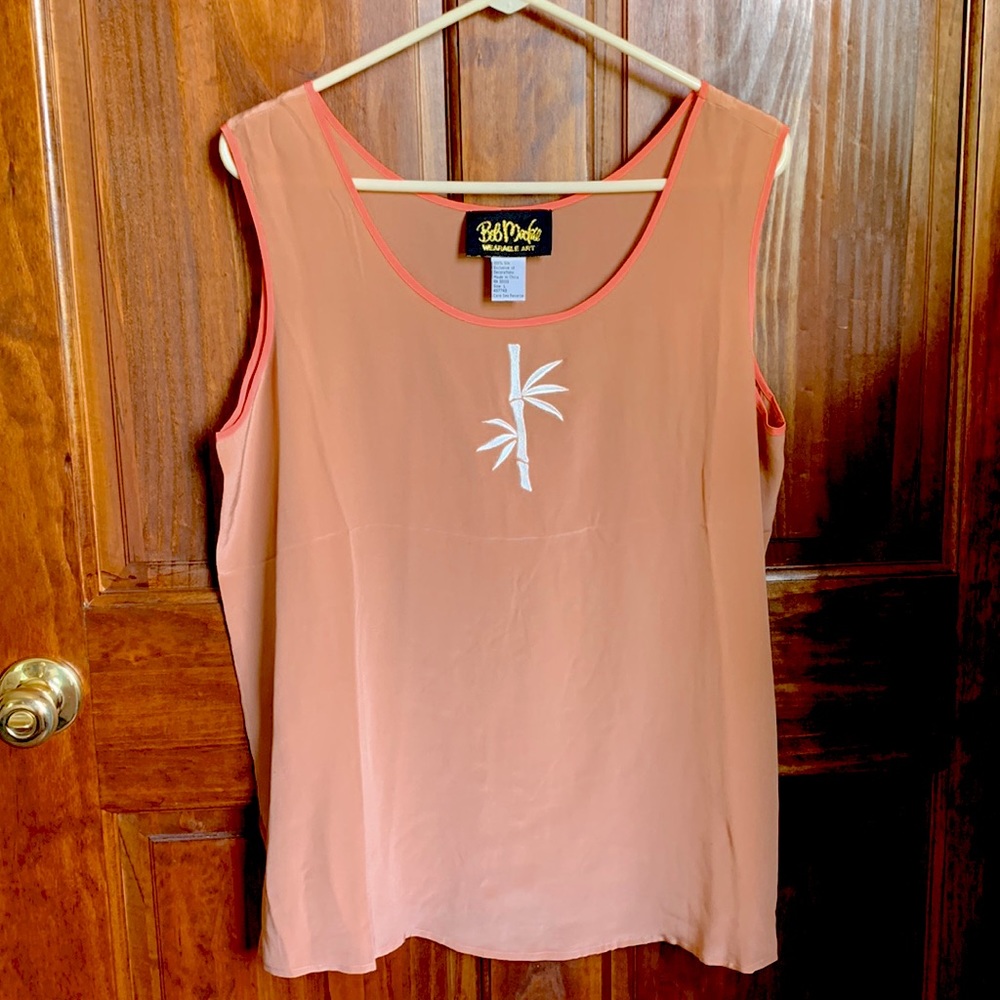 Vintage Bob Mackie Wearable Art 100% Silk Light Salmon Sleeveless Blouse Size L